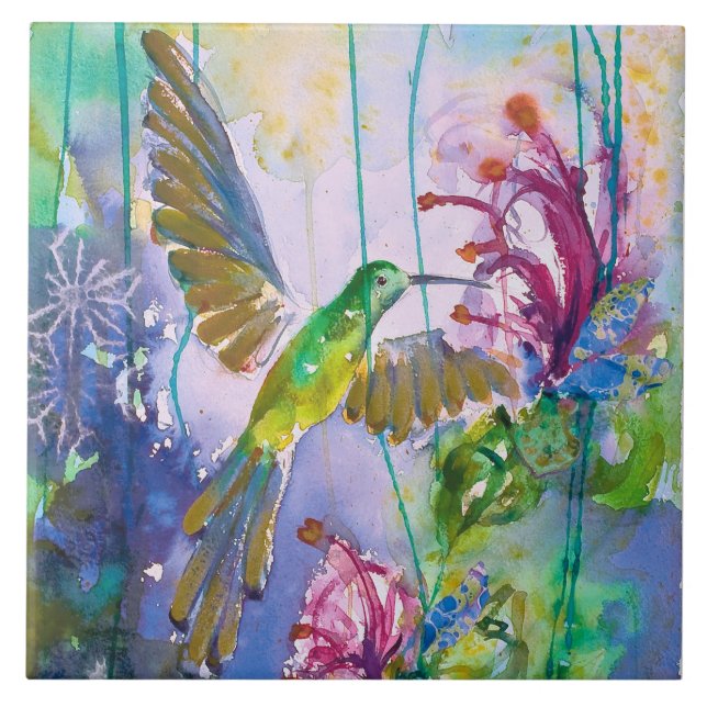 Jewel Hummingbird Ceramic Kitchen Tile (Front)