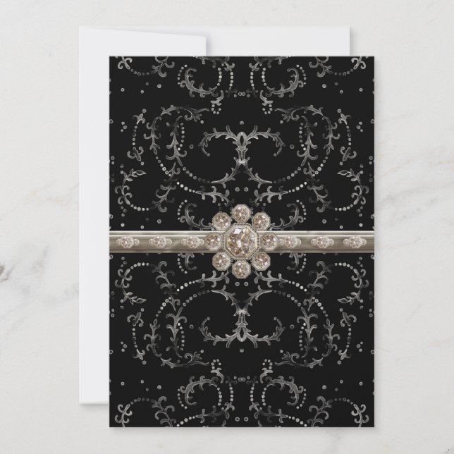 Jewel Look Silver Bling Octagonal Diamond Swirls Invitation (Front)