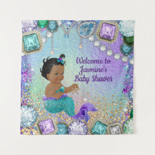 Jewel Mermaid Baby Shower Backdrop Banners SQ Tapestry