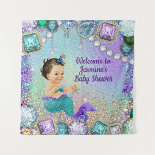Jewel Mermaid Baby Shower Backdrop Banners Tapestry