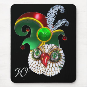 JEWEL OWL, ELF HAT ,SHAMROCK AND DIAMOND FEATHERS MOUSE PAD