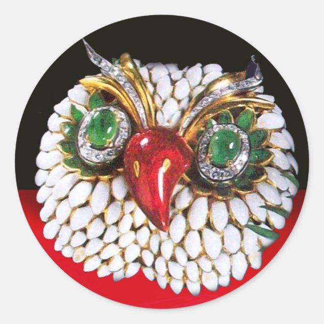 JEWEL OWL Gold,Green Emerald,opale Classic Round Sticker (Front)