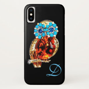 JEWEL OWL MONOGRAM Gold, Blue Turquase Topaz iPhone X Case