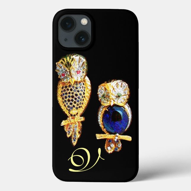 JEWEL OWLS,Gold, Blue Sapphire ,Black Case-Mate iPhone Case (Back)