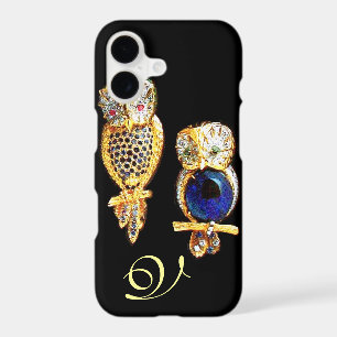 JEWEL OWLS,Gold, Blue Sapphire ,Topaz White Pearl