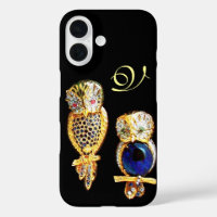 JEWEL OWLS,Gold, Blue Sapphire ,Topaz White Pearl