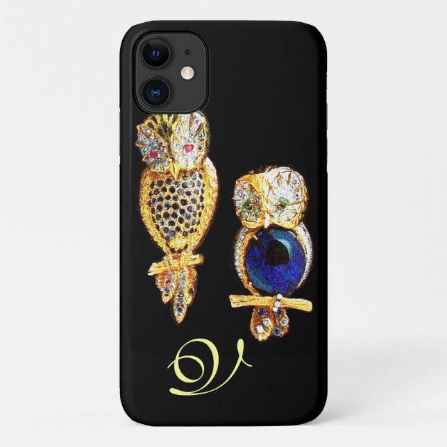 JEWEL OWLS,Gold, Blue Sapphire ,Topaz White Pearl Case-Mate iPhone Case (Back)