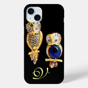JEWEL OWLS,Gold, Blue Sapphire ,Topaz White Pearl iPhone 15 Mini Case