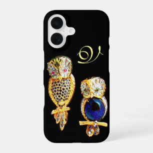 JEWEL OWLS,Gold, Blue Sapphire ,Topaz White Pearl iPhone 16 Case