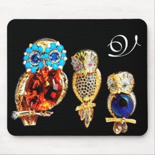 JEWEL OWLS MONOGRAM MOUSE PAD