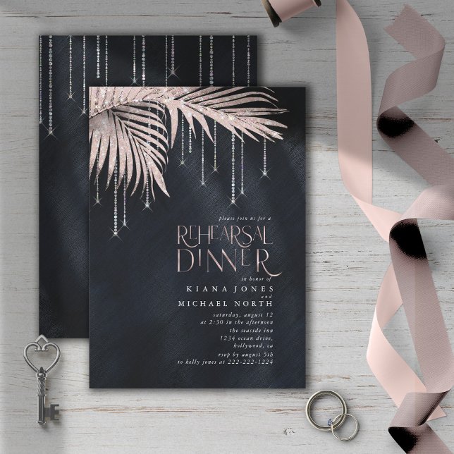 Jewel Palm Leaf Rehearsal Dinner Rose Gold ID830 (Creator Uploaded)