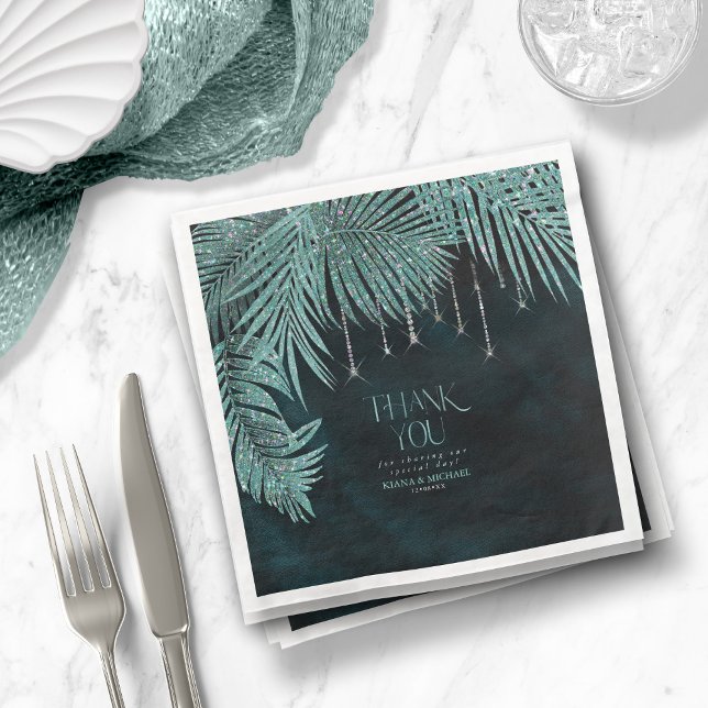 Jewel Palm Leaf Thank You Teal ID830 Napkin (Creator Uploaded)