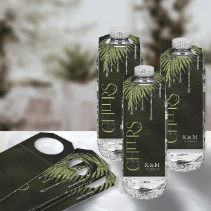 Jewel Palm Leaf Wedding Cheers Green ID830 Bottle Tag