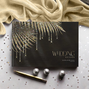 Jewel Palm Leaf Wedding Gold ID830 Guest Book