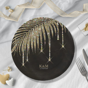 Jewel Palm Leaf Wedding Gold ID830 Paper Plate