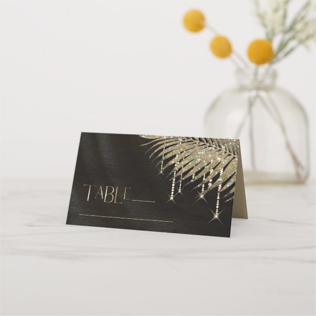 Jewel Palm Leaf Wedding Gold ID830 Place Card (Front)