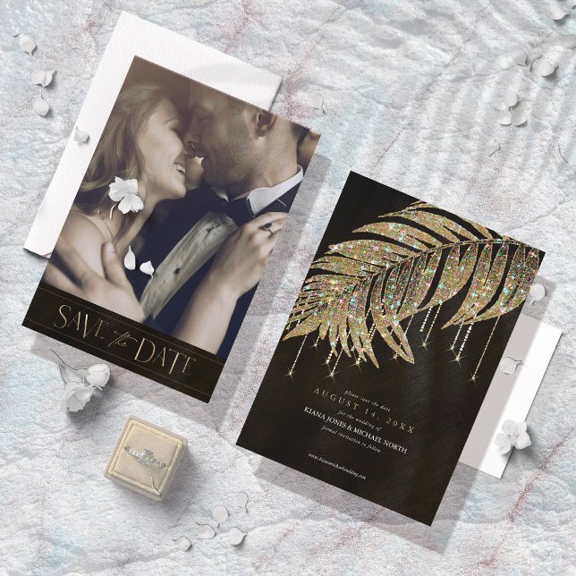 Jewel Palm Leaf Wedding Gold ID830 Save The Date (Creator Uploaded)