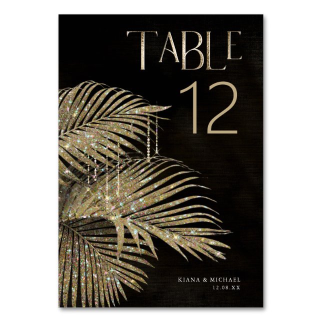 Jewel Palm Leaf Wedding Gold ID830 Table Number (Front)