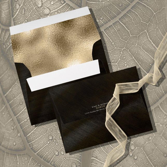 Jewel Palm Leaf Wedding Gold V2 ID830 Envelope (Interior/Back In Situ)