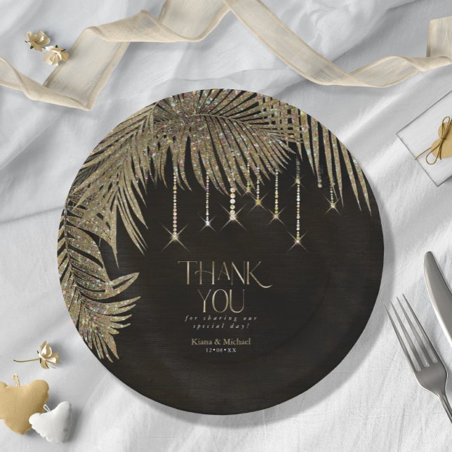 Jewel Palm Leaf Wedding Gold V2 ID830 Paper Plate (Creator Uploaded)