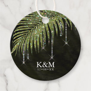 Jewel Palm Leaf Wedding Green ID830 Favour Tags