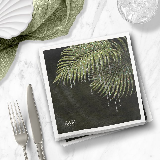 Jewel Palm Leaf Wedding Green ID830 Napkin (Creator Uploaded)