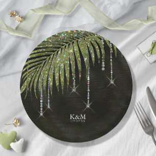 Jewel Palm Leaf Wedding Green ID830 Paper Plate