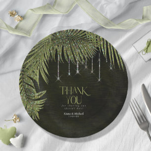 Jewel Palm Leaf Wedding Green ID830 Paper Plate