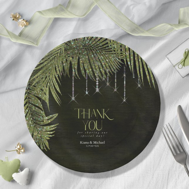 Jewel Palm Leaf Wedding Green ID830 Paper Plate (Creator Uploaded)