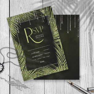 Jewel Palm Leaf Wedding Green ID830 RSVP Card