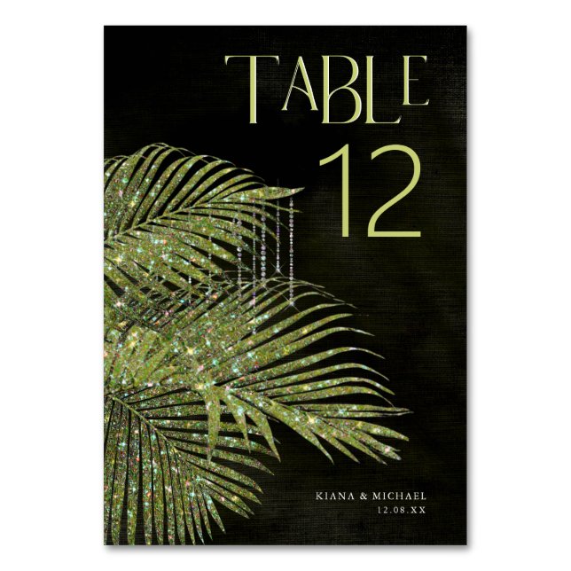 Jewel Palm Leaf Wedding Green ID830 Table Number (Front)