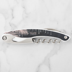 Jewel Palm Leaf Wedding Party Rose Gold/Nvy ID830  Corkscrew