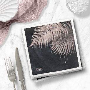 Jewel Palm Leaf Wedding Rose Gold/Navy ID830 Napkin