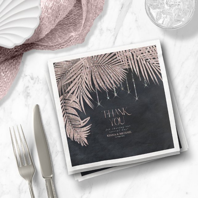 Jewel Palm Leaf Wedding Rose Gold/Navy ID830 Napkin (Creator Uploaded)