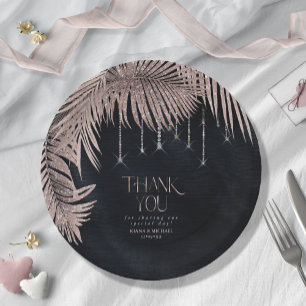 Jewel Palm Leaf Wedding Rose Gold/Navy ID830 Paper Plate