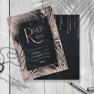 Jewel Palm Leaf Wedding Rose Gold/Navy ID830 RSVP Card