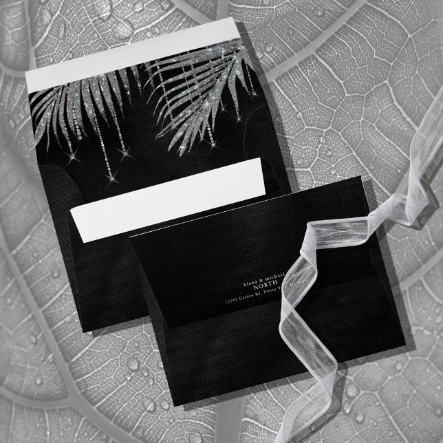 Jewel Palm Leaf Wedding Silver ID830 Envelope (Interior/Back In Situ)