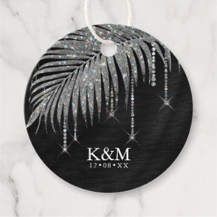 Jewel Palm Leaf Wedding Silver ID830 Favour Tags