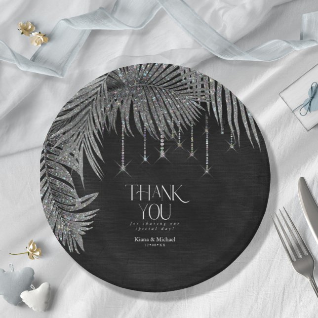 Jewel Palm Leaf Wedding Silver ID830 Paper Plate (Creator Uploaded)