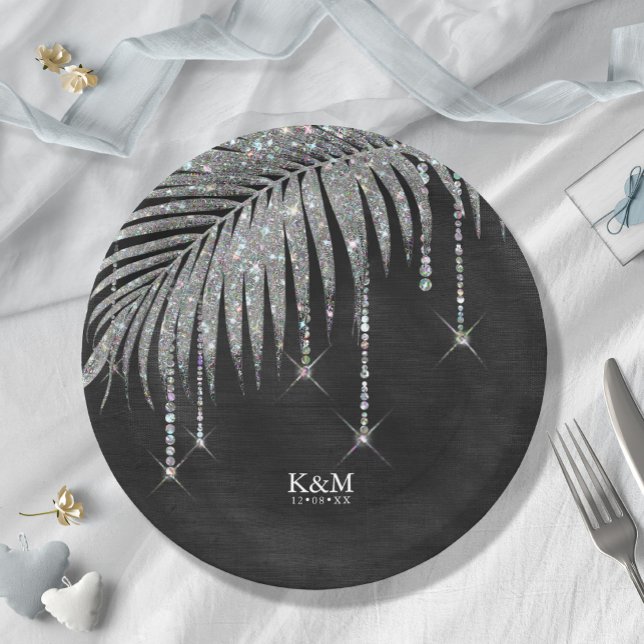Jewel Palm Leaf Wedding Silver ID830 Paper Plate (Creator Uploaded)