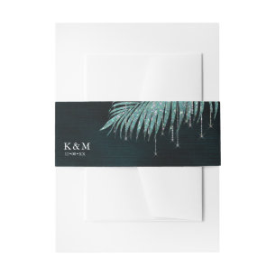 Jewel Palm Leaf Wedding Teal ID830 Invitation Belly Band