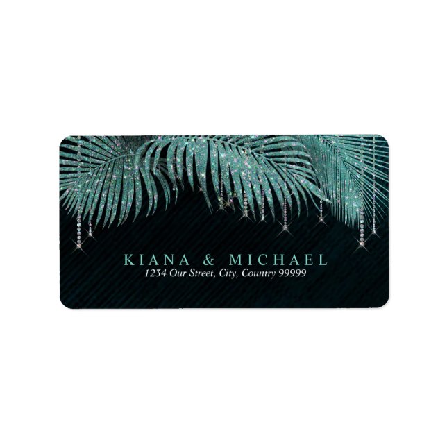 Jewel Palm Leaf Wedding Teal ID830  Label (Front)