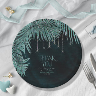 Jewel Palm Leaf Wedding Teal ID830 Paper Plate