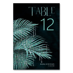 Jewel Palm Leaf Wedding Teal ID830 Table Number