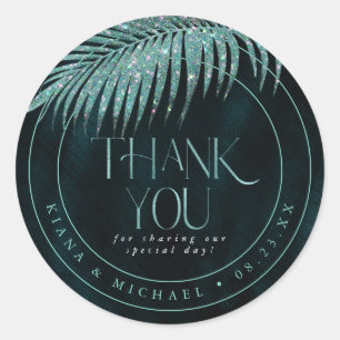 Jewel Palm Leaf Wedding Thank You Teal ID830 Classic Round Sticker