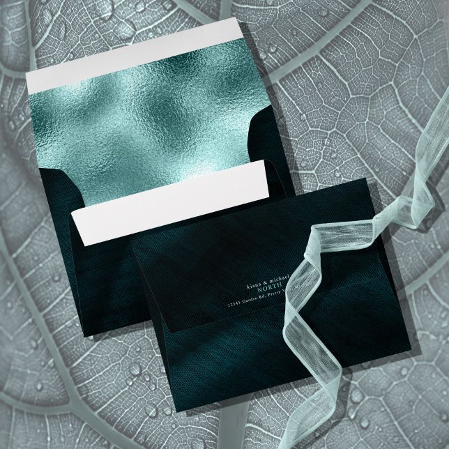 Jewel Palm Leaf Wedding V2 Teal ID830 Envelope (Interior/Back In Situ)