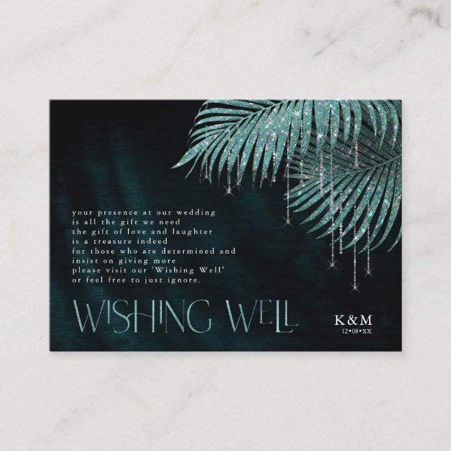 Jewel Palm Leaf Wishing Well V2 Teal ID830 Enclosure Card (Front)