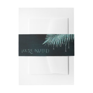Jewel Palm Leaf You're Invited Teal ID830 Invitation Belly Band