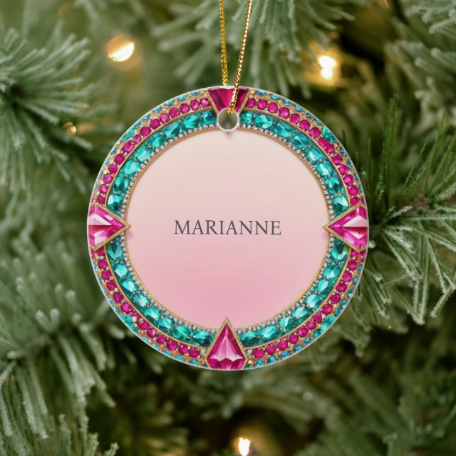 Jewel Pink and Turquoise Ceramic Ornament (Tree)