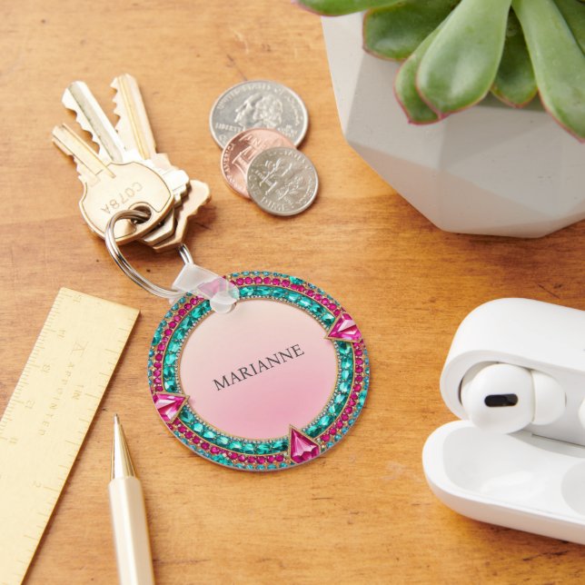 Jewel Pink and Turquoise Key Ring (Desk)